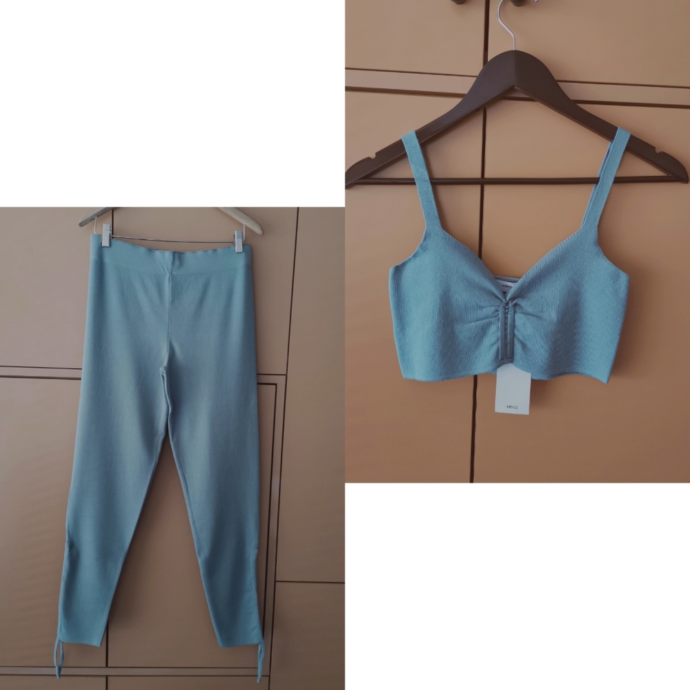 MANGO BUNDLE Knitted top with ruffle detail & Ruched-detail trousers - NWT (L) - Picture 4 of 16